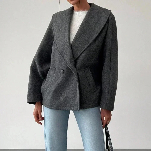 Grey Casual Women's Gray Elegant Blend Lapel Coat - Picture 6 of 7